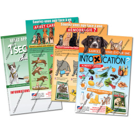 LOT DE 3 AFFICHES PREMIERS SECOURS CHIEN-CHAT + 1 AFFICHE DE COMMUNICATION