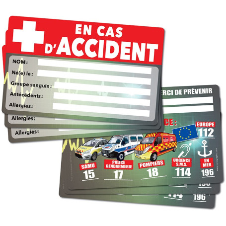 Carte alerte en cas d'accident à avoir sur soi